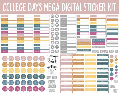 College Days Digital Planner Stickers | GoodNotes, iPad and Android | Trackers, Study, Highlighters, Sticky Notes, Homework