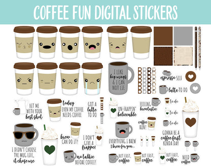 Coffee Fun Digital Stickers | GoodNotes, iPad and Android | Food, Drink, Emoji, Mood Tracker, Kawaii