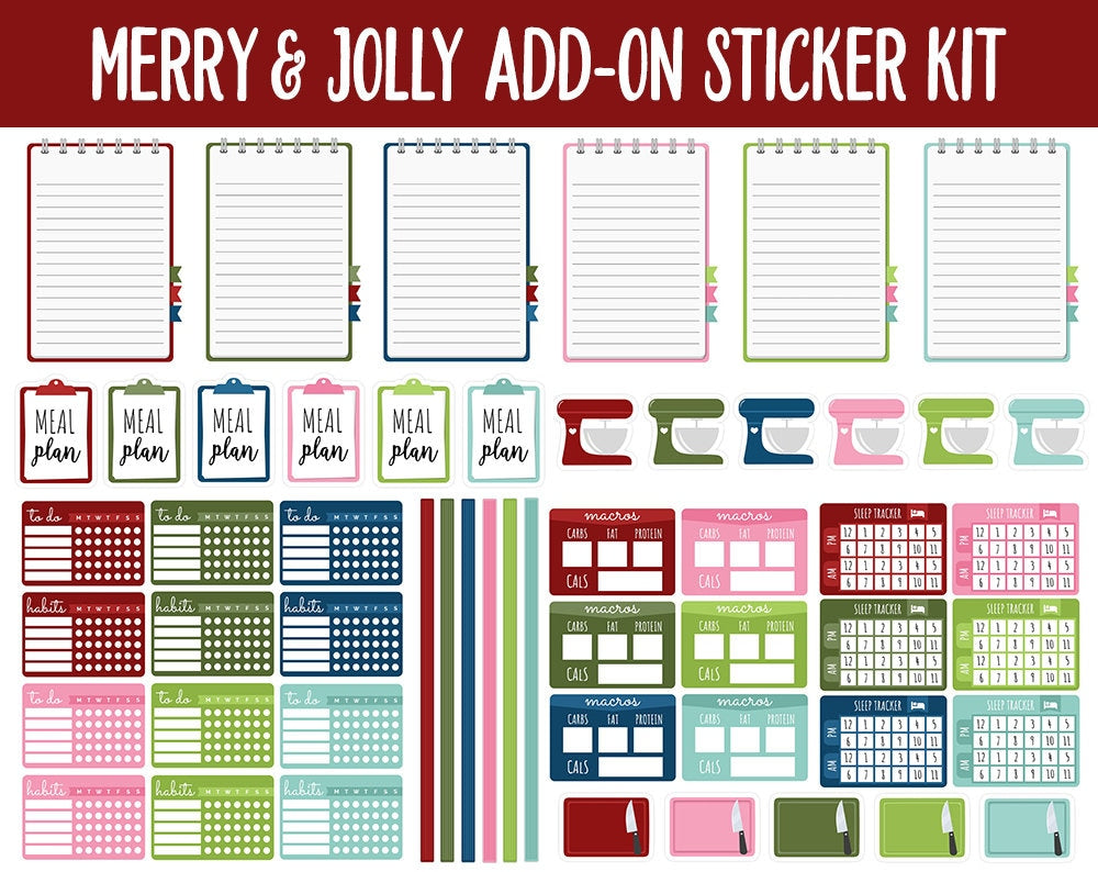 Merry & Jolly Add-On Digital Planner Stickers | GoodNotes, iPad and Android | December, Christmas, Trackers, Meal Planning, Fitness