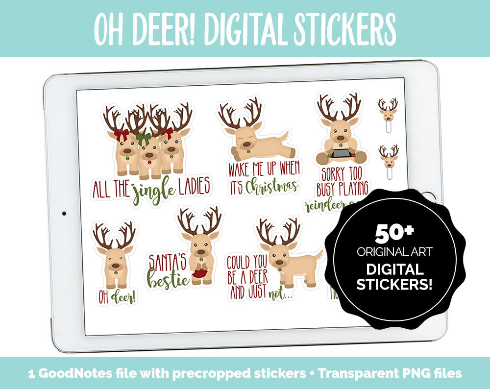 Oh Deer! Digital Stickers | GoodNotes, iPad and Android | Reindeer, Christmas, Holiday