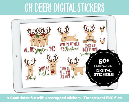 Oh Deer! Digital Stickers | GoodNotes, iPad and Android | Reindeer, Christmas, Holiday