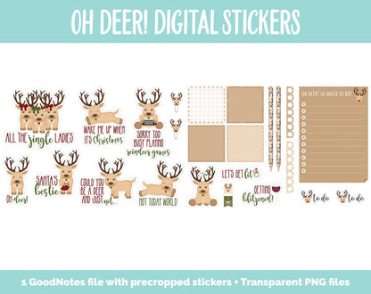 Oh Deer! Digital Stickers | GoodNotes, iPad and Android | Reindeer, Christmas, Holiday
