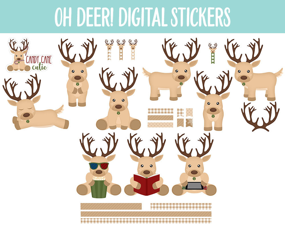 Oh Deer! Digital Stickers | GoodNotes, iPad and Android | Reindeer, Christmas, Holiday