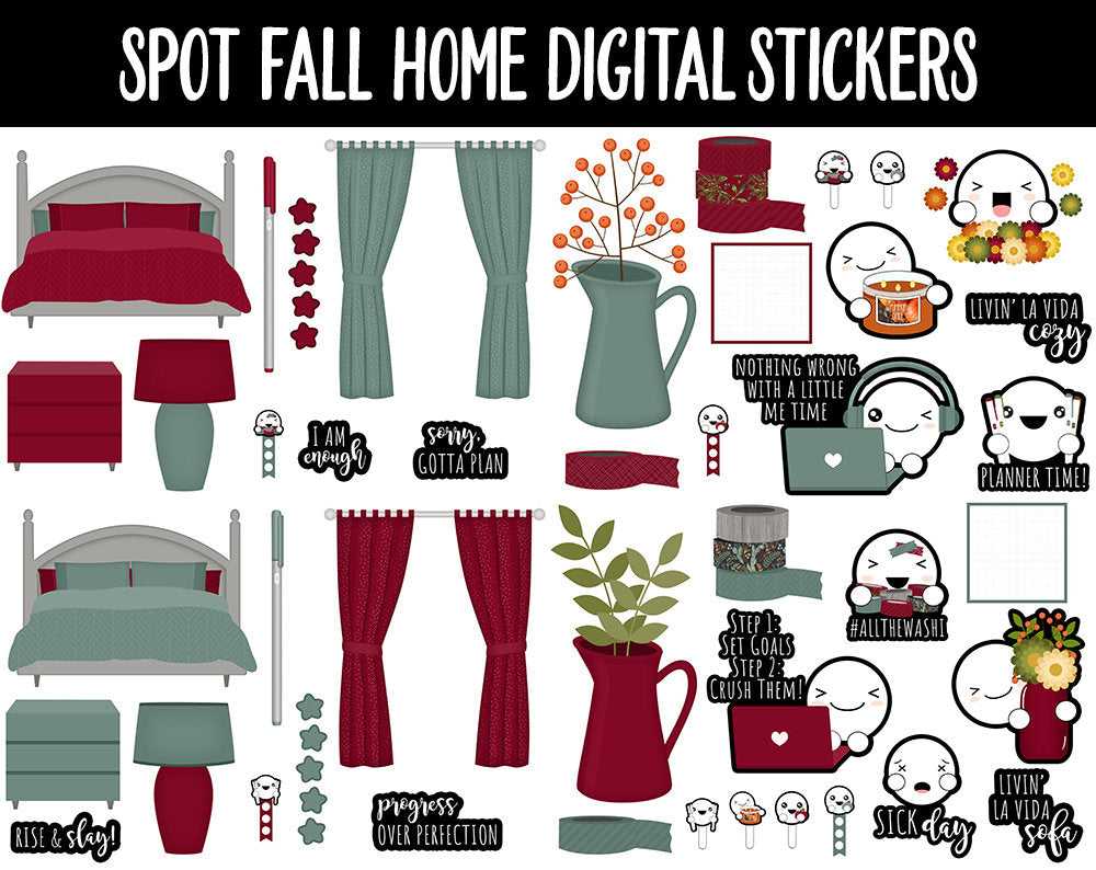 Spot Fall Home Digital Stickers | GoodNotes, iPad and Android | Home, Furniture, Fall, Thanksgiving