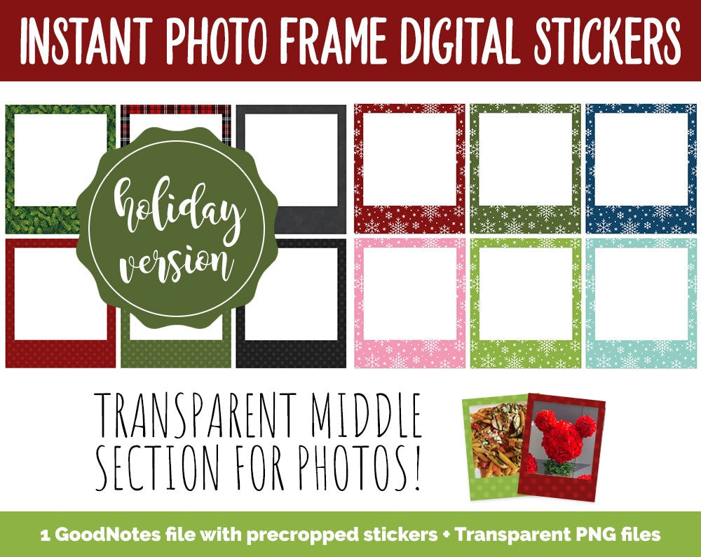 Holiday Photo Frame Digital Stickers Pack | GoodNotes, iPad and Android | Christmas, Memory Keeping, Scrapbooking, Journaling