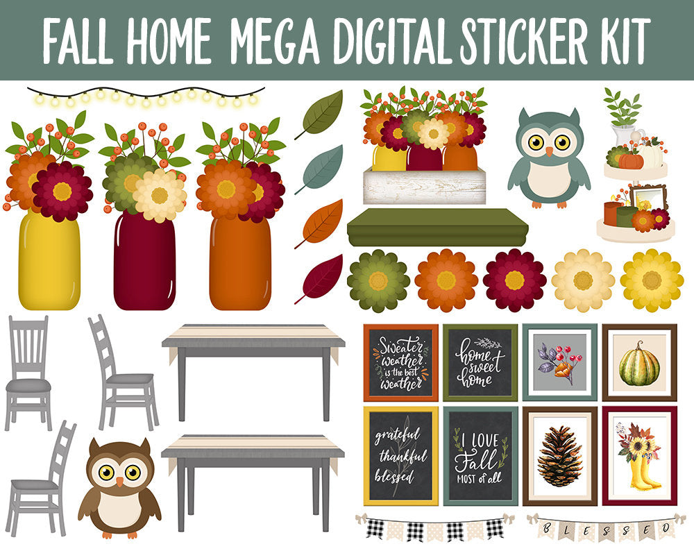 Fall Home Digital Planner Sticker Mega Kit | GoodNotes, iPad and Android | November, Autumn, Monthly Kit