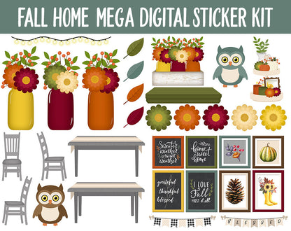 Fall Home Digital Planner Sticker Mega Kit | GoodNotes, iPad and Android | November, Autumn, Monthly Kit