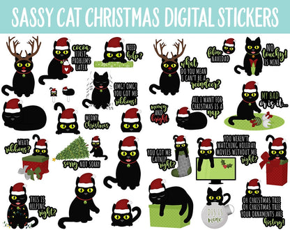 Sassy Cat Christmas Digital Stickers | GoodNotes, iPad and Android | Holidays, Kitty, Black Cat, Adulting