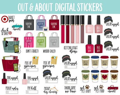 Out and About Digital Stickers | GoodNotes, iPad and Android | Errands, Trackers, Beauty