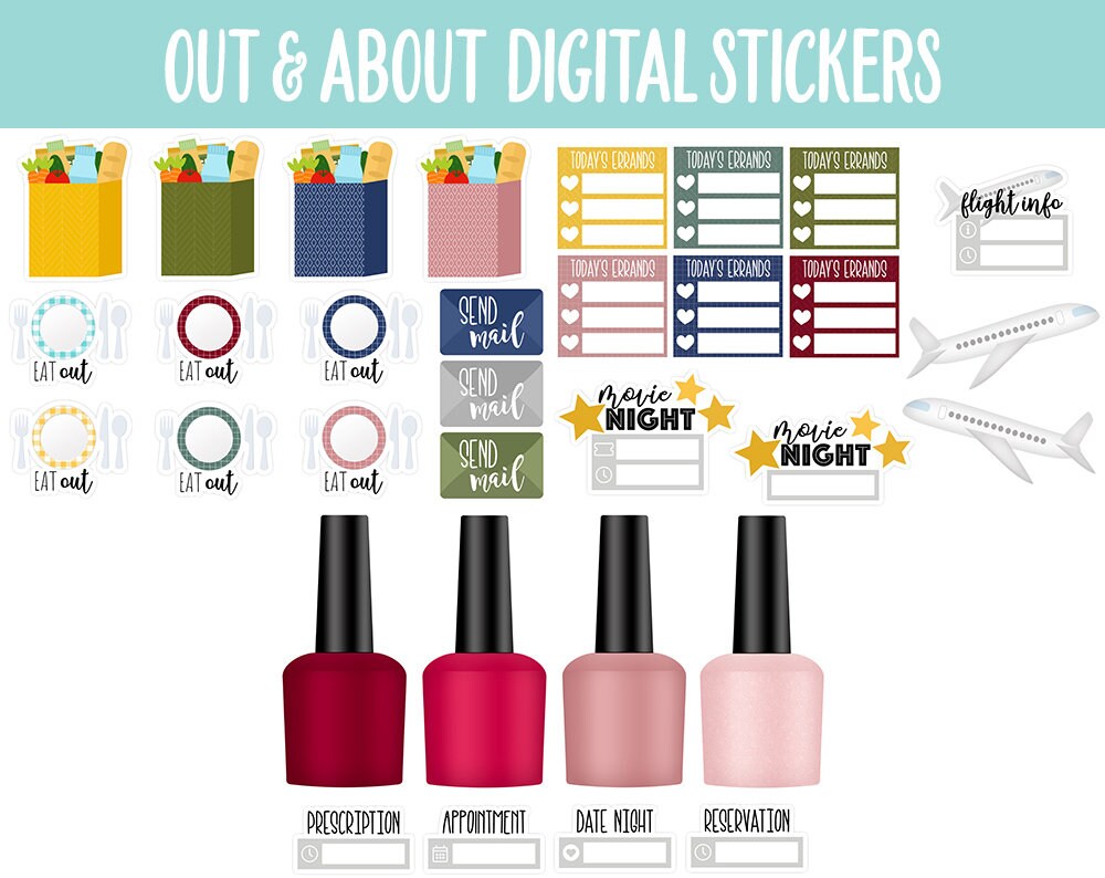 Out and About Digital Stickers | GoodNotes, iPad and Android | Errands, Trackers, Beauty