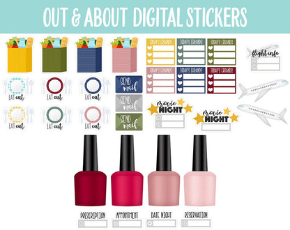 Out and About Digital Stickers | GoodNotes, iPad and Android | Errands, Trackers, Beauty