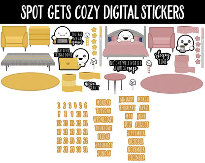 Spot Gets Cozy Digital Stickers | GoodNotes, iPad and Android | Washi, Home, Hygge, Self-Care, Calendar