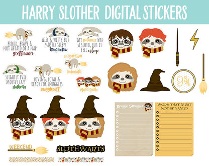Harry Slother Digital Stickers | GoodNotes, iPad and Android | Sloths, Wizards, School of Magic