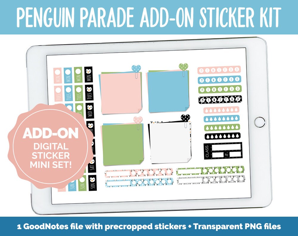 Penguin Parade Add-On Digital Planner Stickers | GoodNotes, iPad and Android | Winter, January, Trackers, Meal Planning, Fitness