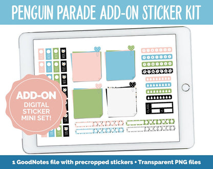 Penguin Parade Add-On Digital Planner Stickers | GoodNotes, iPad and Android | Winter, January, Trackers, Meal Planning, Fitness
