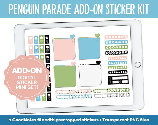 Penguin Parade Add-On Digital Planner Stickers | GoodNotes, iPad and Android | Winter, January, Trackers, Meal Planning, Fitness