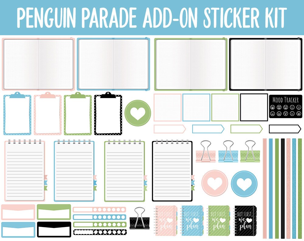 Penguin Parade Add-On Digital Planner Stickers | GoodNotes, iPad and Android | Winter, January, Trackers, Meal Planning, Fitness