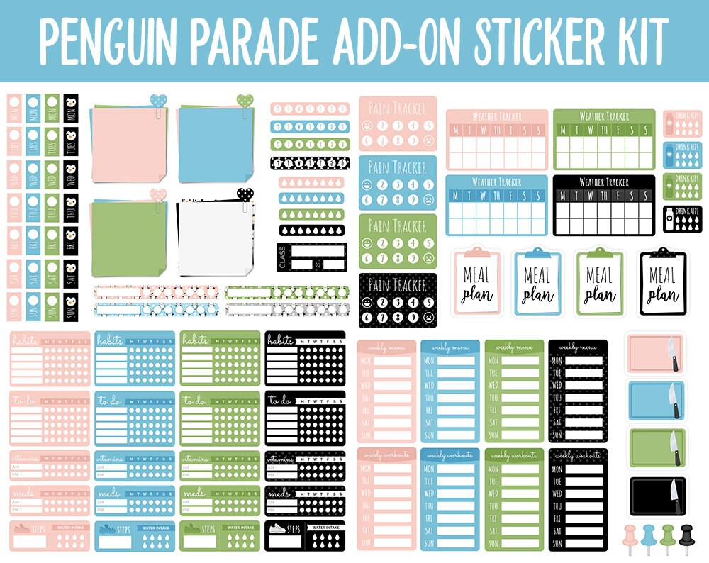 Penguin Parade Add-On Digital Planner Stickers | GoodNotes, iPad and Android | Winter, January, Trackers, Meal Planning, Fitness