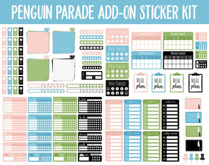 Penguin Parade Add-On Digital Planner Stickers | GoodNotes, iPad and Android | Winter, January, Trackers, Meal Planning, Fitness