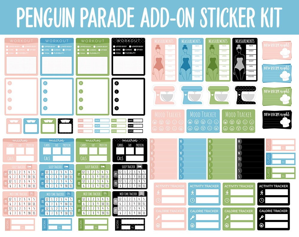 Penguin Parade Add-On Digital Planner Stickers | GoodNotes, iPad and Android | Winter, January, Trackers, Meal Planning, Fitness