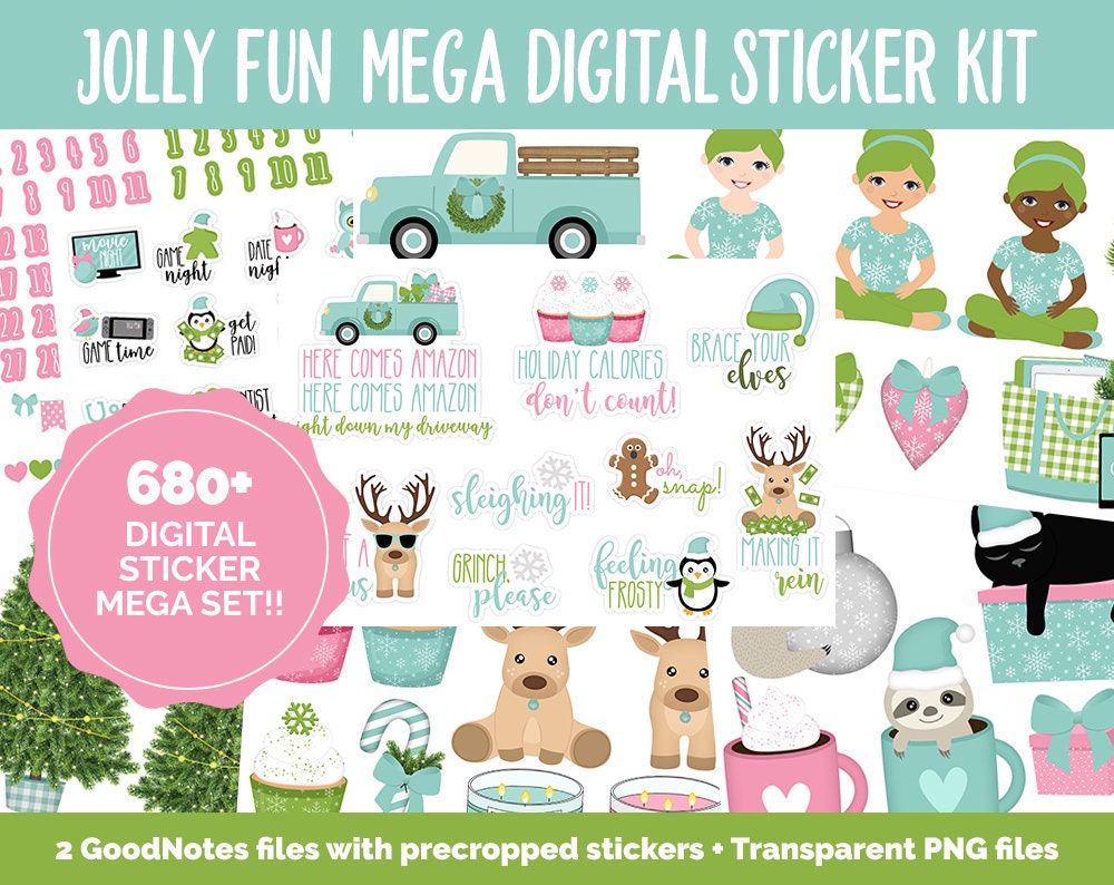 Jolly Fun Digital Sticker Mega Bundle | GoodNotes & iPad | Christmas, Holiday, December, Calendar Dates, Trackers and More!