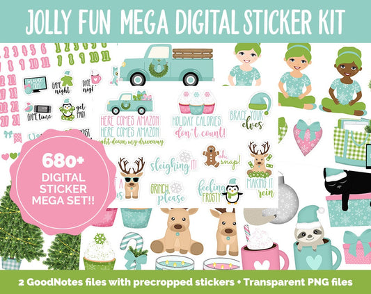 Jolly Fun Digital Sticker Mega Bundle | GoodNotes & iPad | Christmas, Holiday, December, Calendar Dates, Trackers and More!