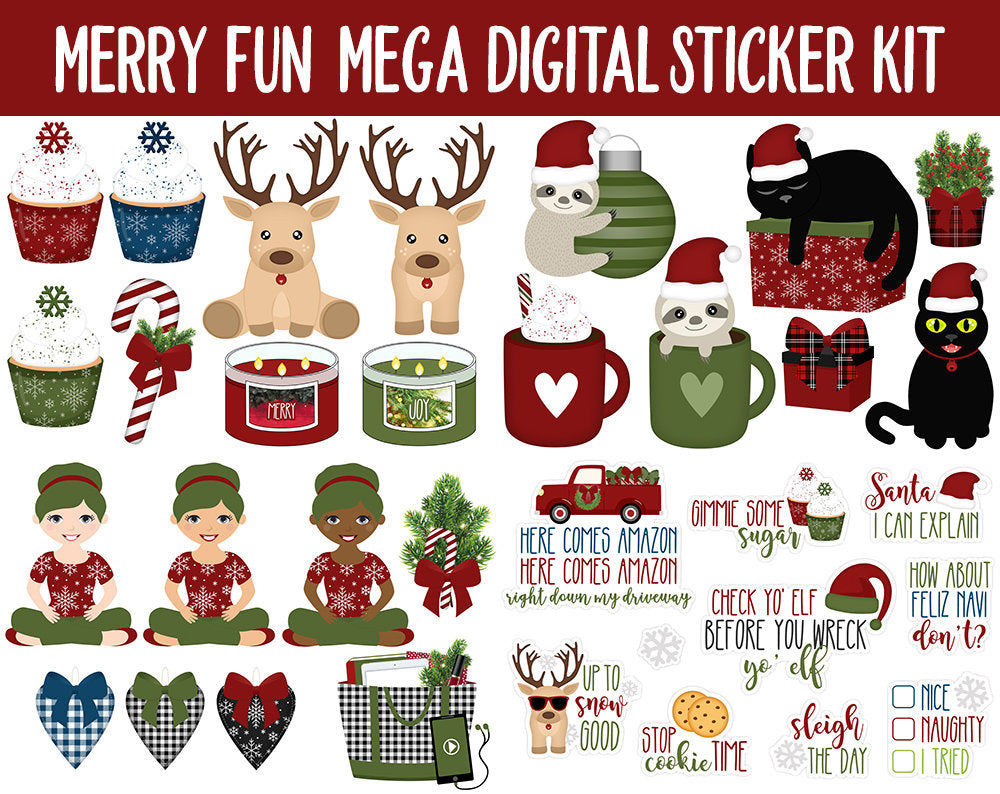 Merry Fun Digital Sticker Mega Bundle | GoodNotes & iPad | Christmas, Holiday, December, Calendar Dates, Trackers and More!