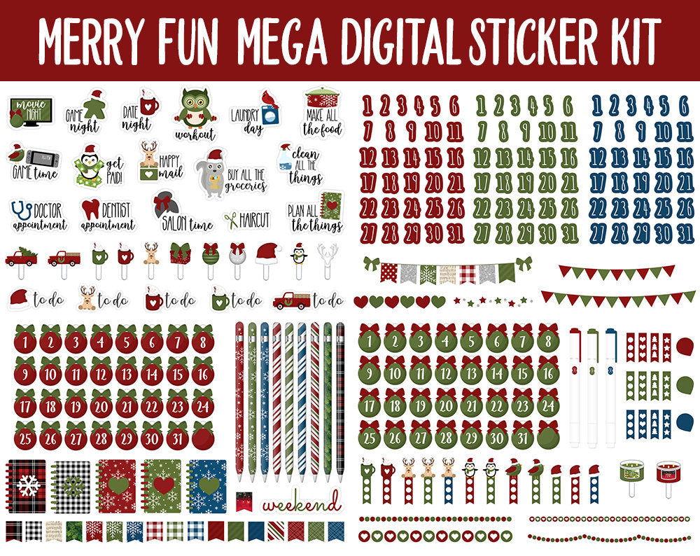 Merry Fun Digital Sticker Mega Bundle | GoodNotes & iPad | Christmas, Holiday, December, Calendar Dates, Trackers and More!