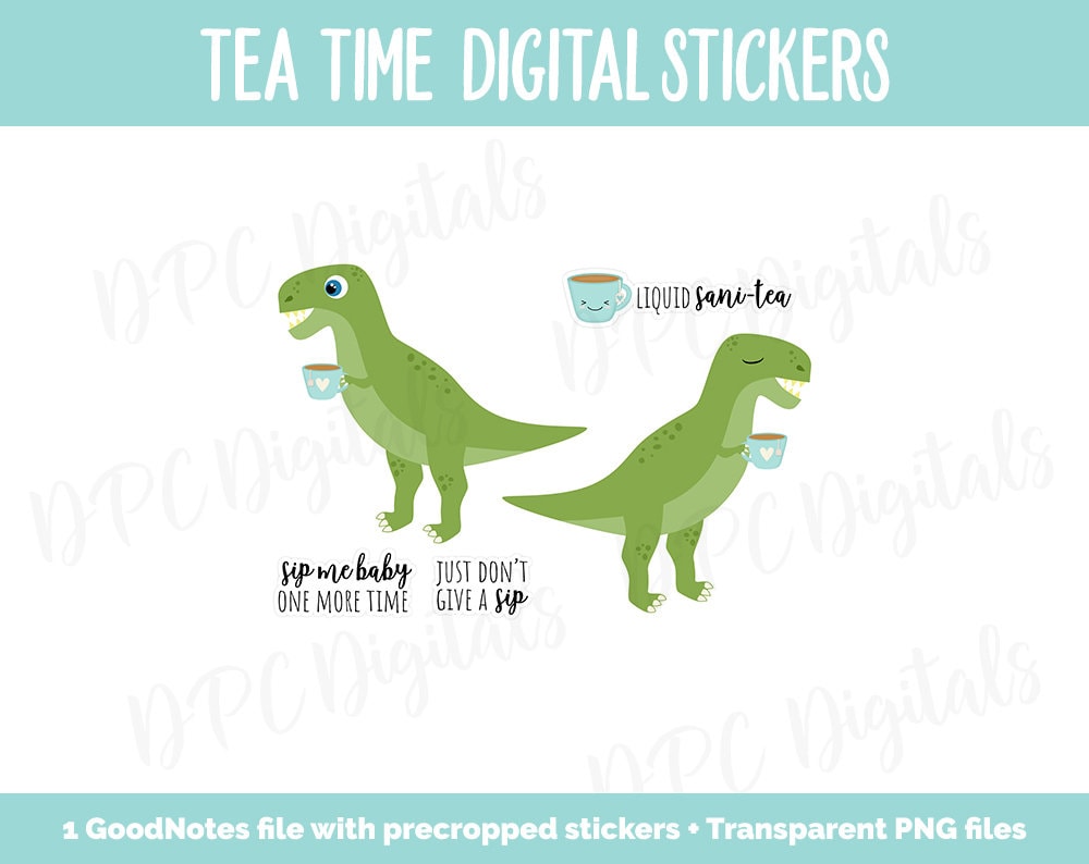 Tea Time Digital Stickers | GoodNotes, iPad and Android | Bubble Tea, Hot Tea, Teapots, Green Tea, Food, Drink