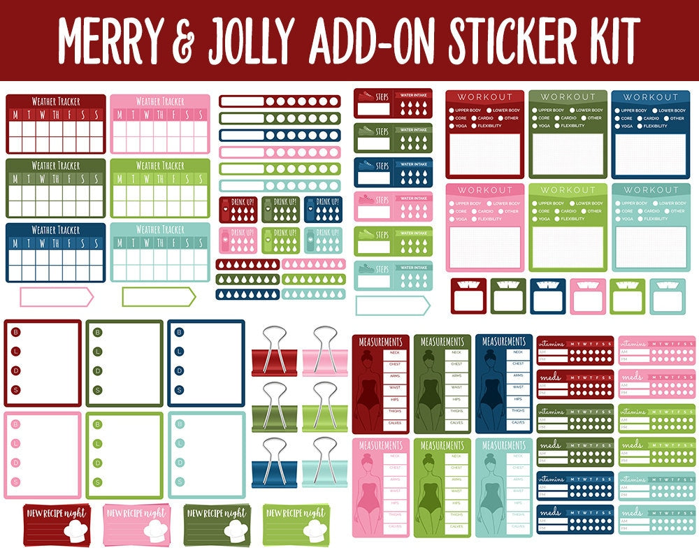 Merry & Jolly Add-On Digital Planner Stickers | GoodNotes, iPad and Android | December, Christmas, Trackers, Meal Planning, Fitness