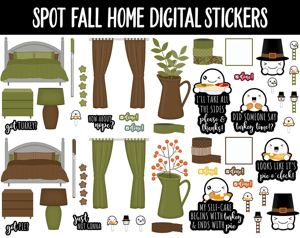 Spot Fall Home Digital Stickers | GoodNotes, iPad and Android | Home, Furniture, Fall, Thanksgiving