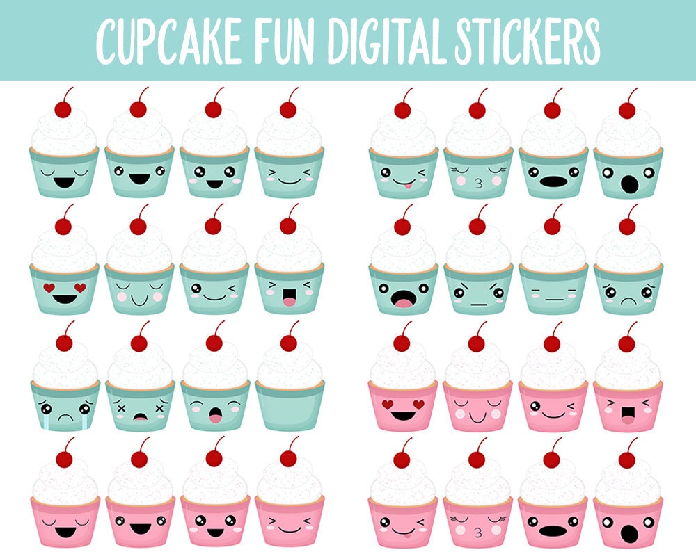 Cupcake Fun Digital Stickers | GoodNotes, iPad and Android | Baking, Cooking, Food, Mood Tracker, Emoji, Kawaii