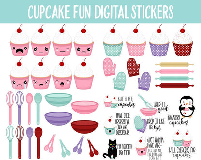 Cupcake Fun Digital Stickers | GoodNotes, iPad and Android | Baking, Cooking, Food, Mood Tracker, Emoji, Kawaii