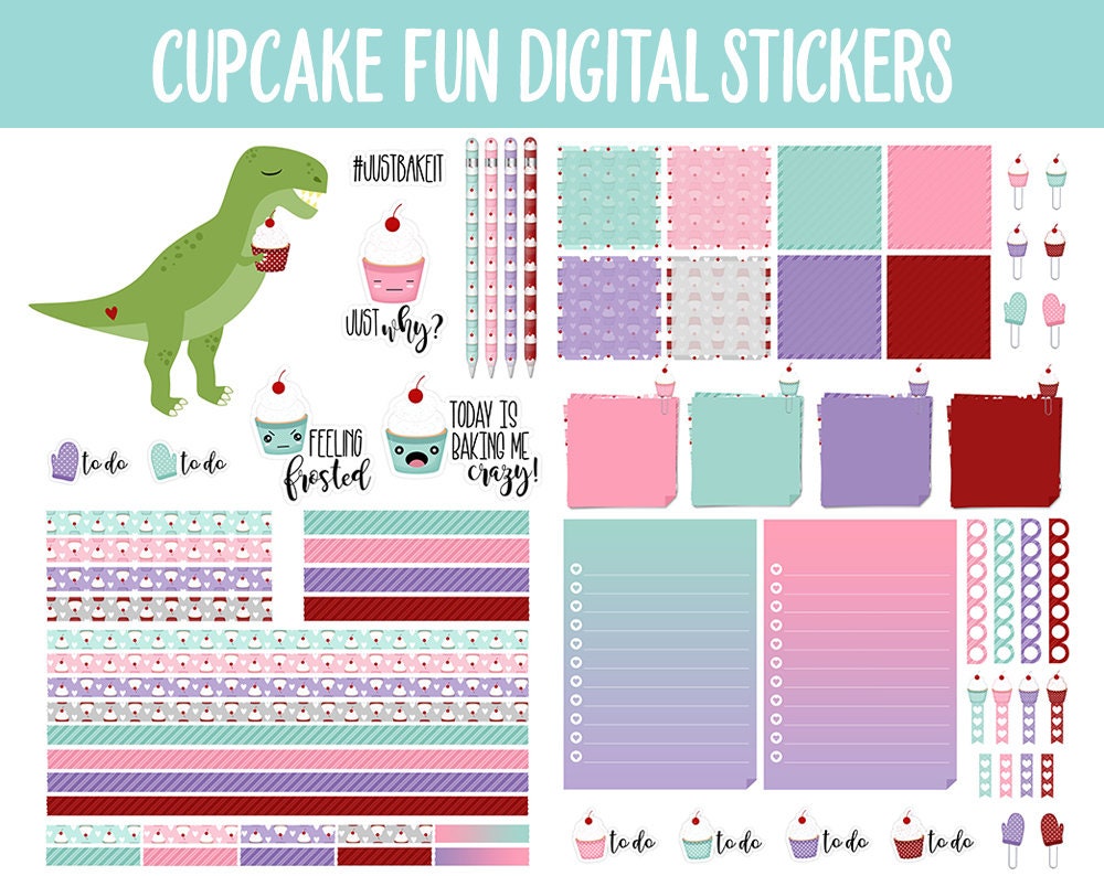 Cupcake Fun Digital Stickers | GoodNotes, iPad and Android | Baking, Cooking, Food, Mood Tracker, Emoji, Kawaii