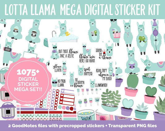 Lotta Llamas Digital Sticker Mega Bundle | GoodNotes & iPad | Alpacas, February, Valentine, Calendar Dates, Trackers and More!