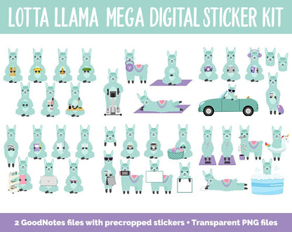 Lotta Llamas Digital Sticker Mega Bundle | GoodNotes & iPad | Alpacas, February, Valentine, Calendar Dates, Trackers and More!