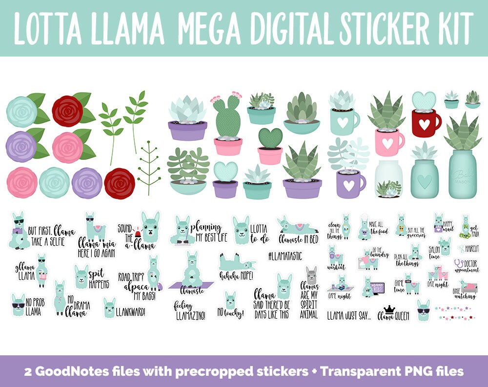 Lotta Llamas Digital Sticker Mega Bundle | GoodNotes & iPad | Alpacas, February, Valentine, Calendar Dates, Trackers and More!