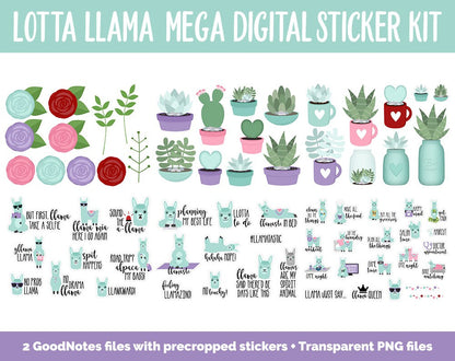 Lotta Llamas Digital Sticker Mega Bundle | GoodNotes & iPad | Alpacas, February, Valentine, Calendar Dates, Trackers and More!