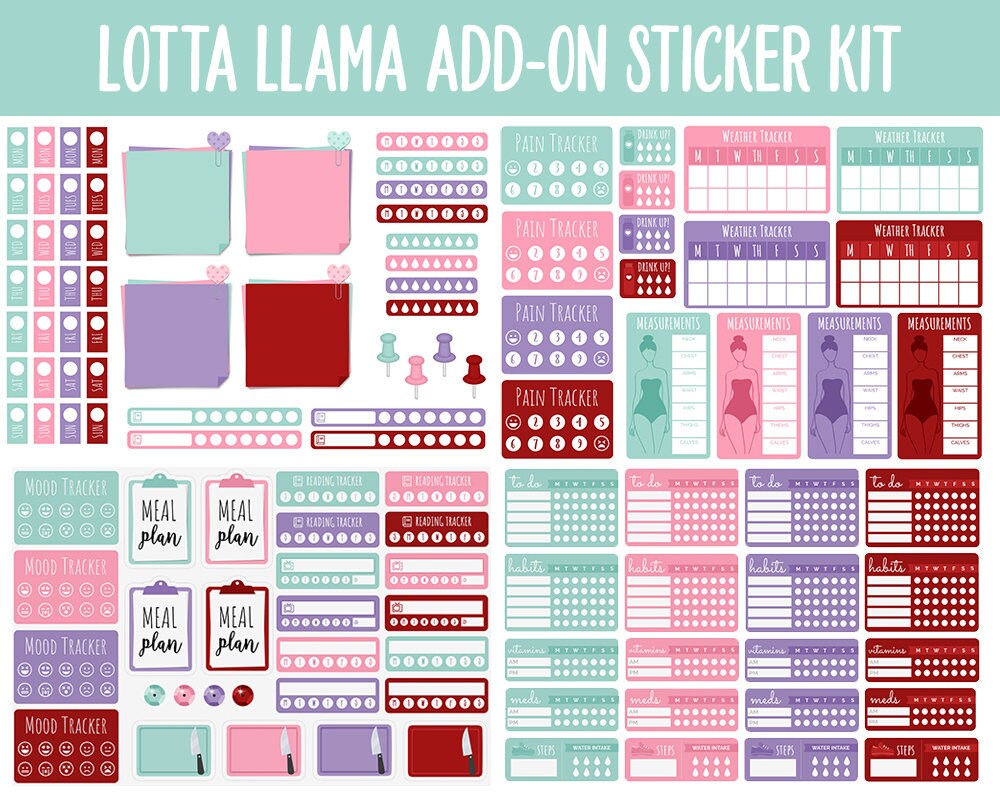 Lotta Llama Add-On Digital Planner Stickers | GoodNotes, iPad and Android | Winter, February, Valentine Trackers, Meal Planning, Fitness