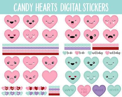 Candy Heart Digital Stickers | GoodNotes, iPad and Android | Valentine, Mood Tracker, Emoji, Kawaii