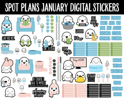 Spot Plans January Digital Stickers | GoodNotes, iPad and Android | New Year, Winter, Habits