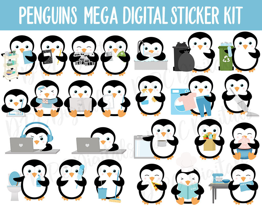 Penguin Parade Digital Sticker Mega Bundle | GoodNotes & iPad | Winter, January, February, Calendar Dates, Trackers and More!