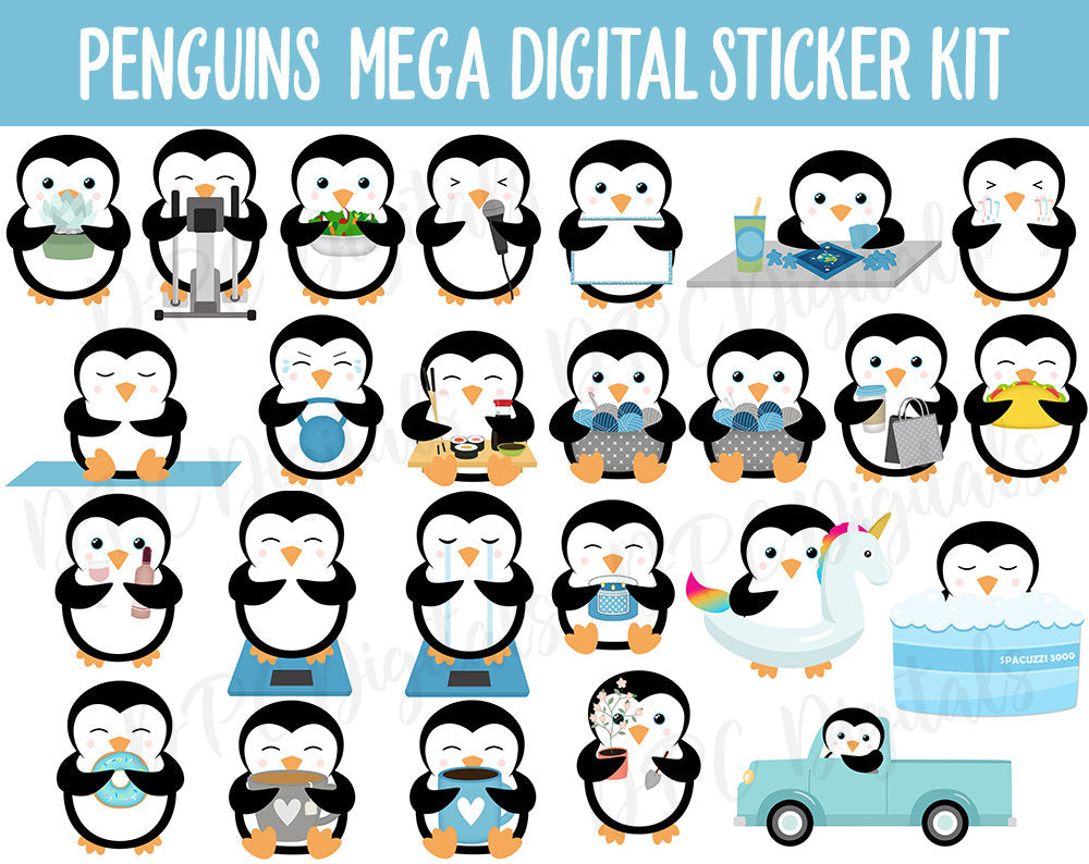 Penguin Parade Digital Sticker Mega Bundle | GoodNotes & iPad | Winter, January, February, Calendar Dates, Trackers and More!
