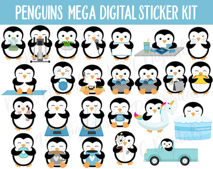 Penguin Parade Digital Sticker Mega Bundle | GoodNotes & iPad | Winter, January, February, Calendar Dates, Trackers and More!