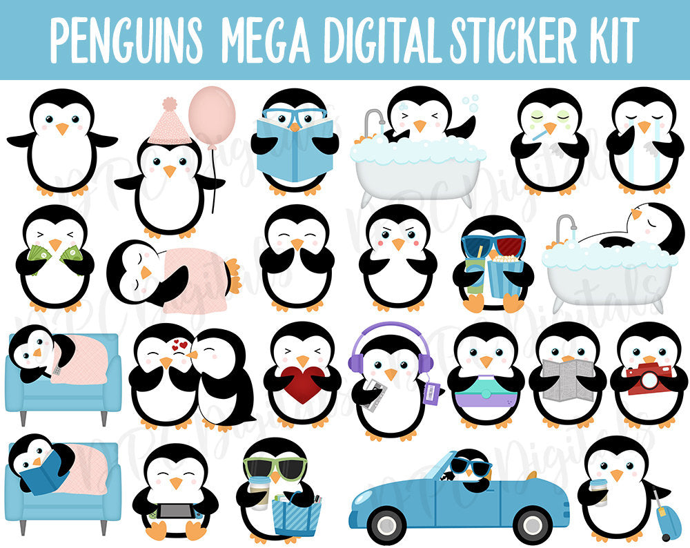 Penguin Parade Digital Sticker Mega Bundle | GoodNotes & iPad | Winter, January, February, Calendar Dates, Trackers and More!