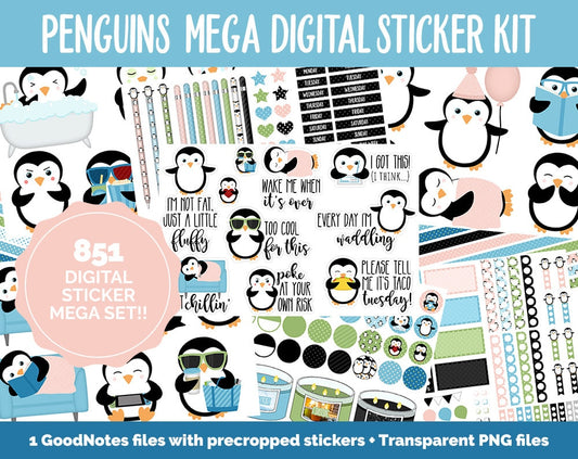 Penguin Parade Digital Sticker Mega Bundle | GoodNotes & iPad | Winter, January, February, Calendar Dates, Trackers and More!