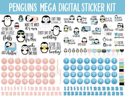 Penguin Parade Digital Sticker Mega Bundle | GoodNotes & iPad | Winter, January, February, Calendar Dates, Trackers and More!