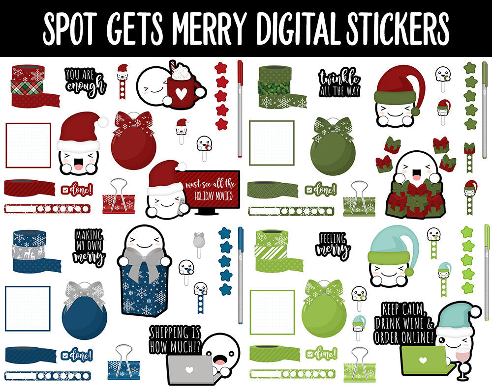 Spot Gets Merry Digital Stickers | GoodNotes, iPad and Android | Christmas, Winter, Holidays