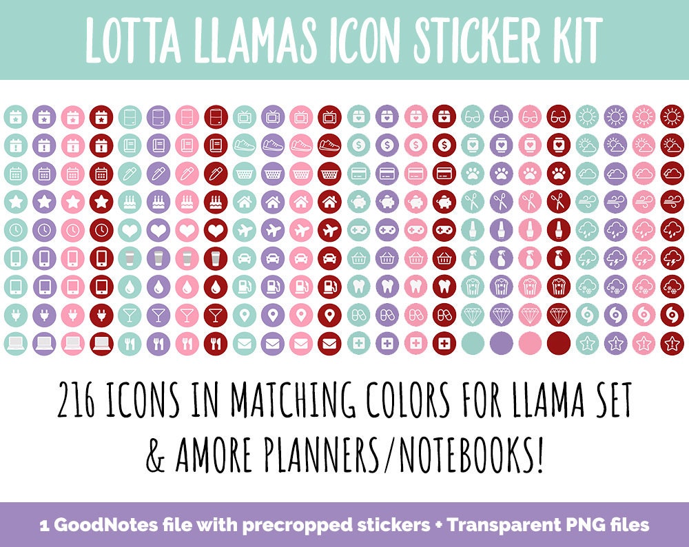 Lotta Llamas Icon Digital Stickers | GoodNotes & iPad | Valentine, Icons, Life, Weather, Everyday