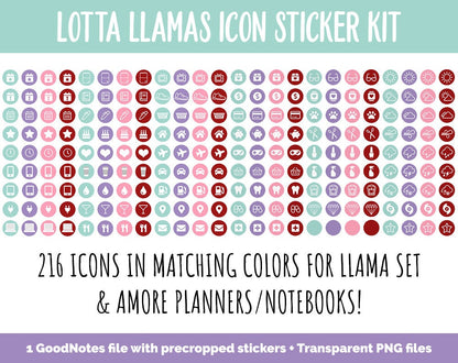 Lotta Llamas Icon Digital Stickers | GoodNotes & iPad | Valentine, Icons, Life, Weather, Everyday
